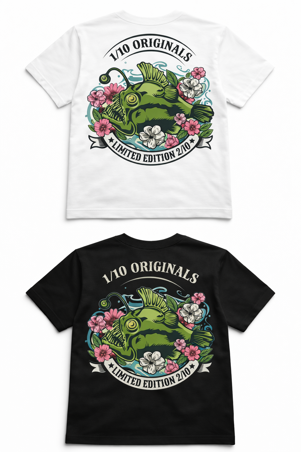 T-Shirt avec Piranha en vert avec des fleurs